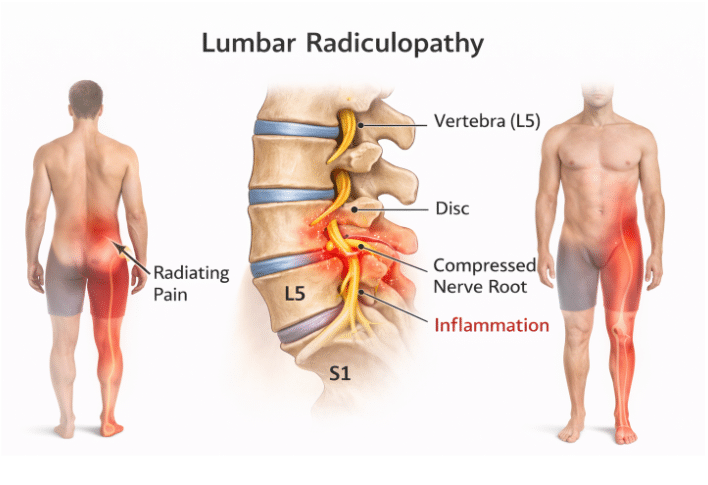 Medical illustration of lumbar radiculopathy